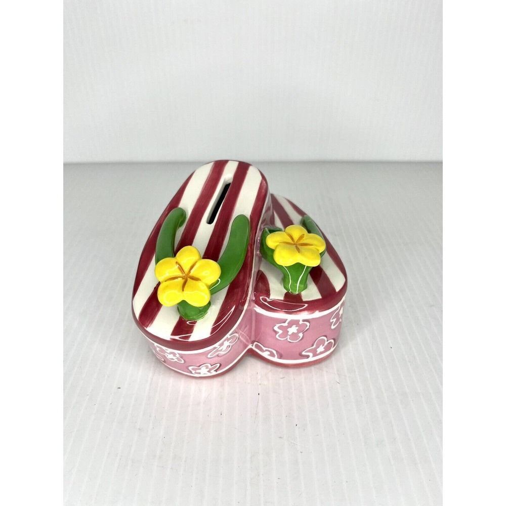 Floral Pink Flip Flop Piggy Bank Hawaiian Print Cute
